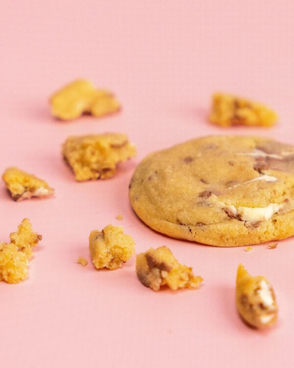 A classic chocolate chip cookie with white and milk chocolate pieces